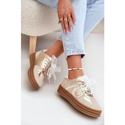 Boto Women's Platform Sneakers With Decorations Beige-Gold Vinness Cijene
