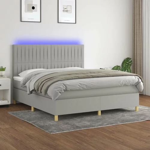  Box spring postelja z vzmetnico LED sv. siva 160x200 cm blago, (20930286)