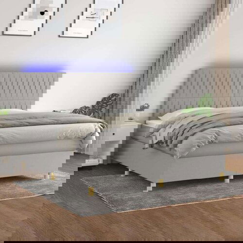  Krevet box spring s madracem LED svjetlosivi 160x200 cm tkanina Slike