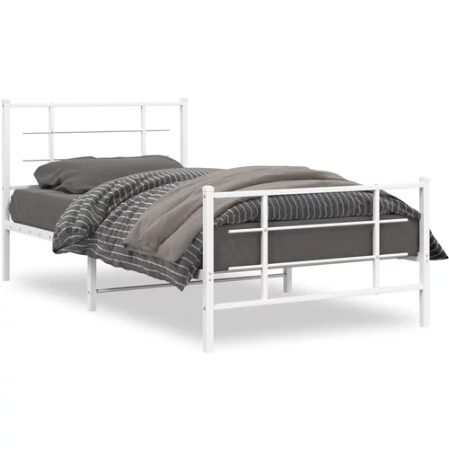Metalni okvir kreveta uzglavlje i podnožje bijeli 107x203 cm