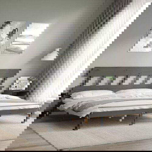 VidaXL Okvir za krevet s uzglavljem sivi 200 x 200 cm od masivnog drva Slike