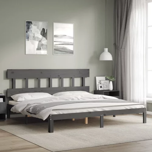 vidaXL Okvir za krevet s uzglavljem sivi 200 x 200 cm od masivnog drva