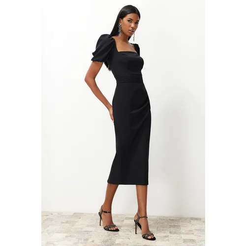 Trendyol Black Waist Detail Body Fitted Woven Dress