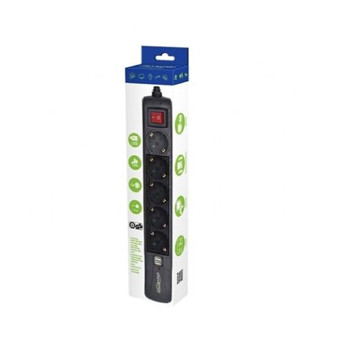 Razvodnik nap.GEMBIRD SPG5-U2-5, crni, Prekidač, 5 uticnica 1,5 M, prenaponska zaštita 2x USB port Cijene