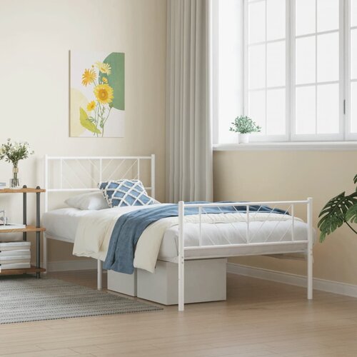 VidaXL Metalni okvir kreveta uzglavlje i podnožje bijeli 75x190 cm Slike