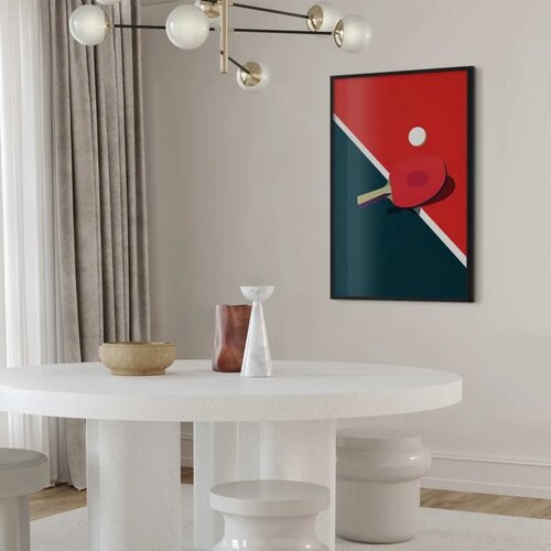  Plakat - Table Tennis - Ball and Racket on a Table 60x90 Crni okvir Slike