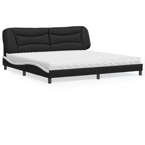 The Living Store Postelja z vzmetnico črna in bela 200x200 cm umetno usnje - Postelja, (21610472) Cene