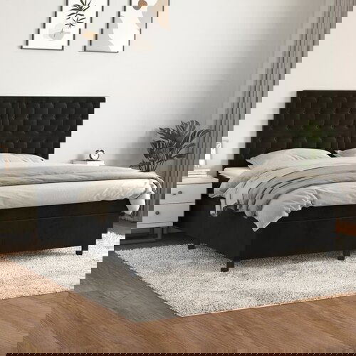 VidaXL Krevet s oprugama i madracem crni 160x200 cm bar&amp;scaron;unasti Slike