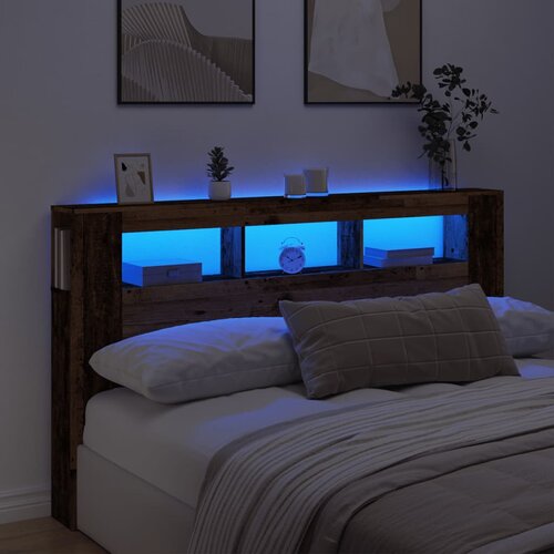 vidaXL LED posteljno vzglavje starinski les 180x18,5x103,5 cm inž. les Cene
