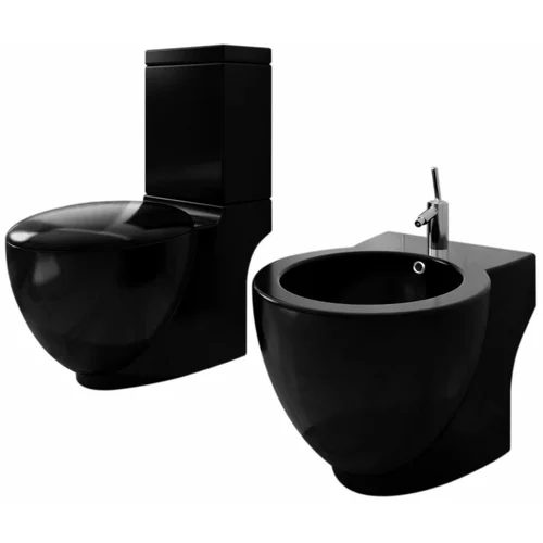 vidaXL Črn keramičen kopalniški set stoječa WC školjka in bide
