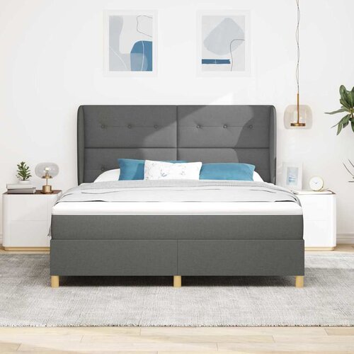  Krevet s opruga kutije Tamno siva 200 x 180 cm tkanina Slike