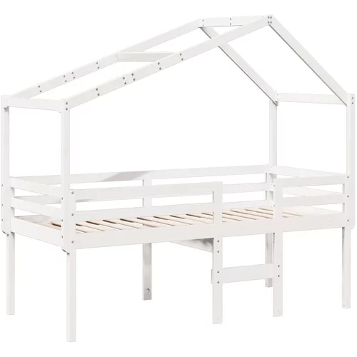 vidaXL Visoka postelja s streho bela 80x200 cm trdna borovina, (21251246)