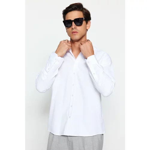 Trendyol White Men's Regular Fit Shirt with Embroidery Detail.