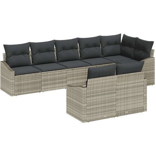  Set od 8 dijelova za objedovanje u vrtu s jastučićima svijetlo sivi poly rattan Slike