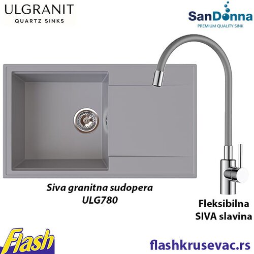  Granitna sudopera Ulgranit ULG780 (SIVA) + fleksibilna slavina Minotti - SET Cene
