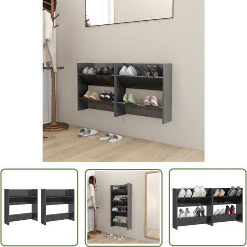 The Living Store Stenska omara za čevlje 2 kosa visok sijaj siva 60x18x60 cm - Stenska Omarica Za Čevlje, (21744532) Cene