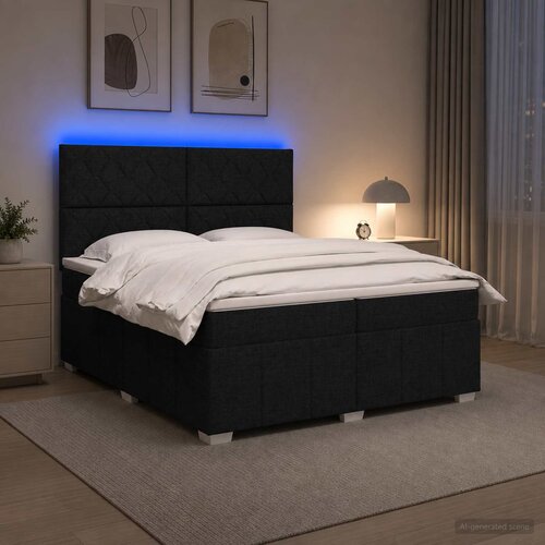  LED okvir za krevet s madracem Crna 200 x 200 cm Tkanina Cene