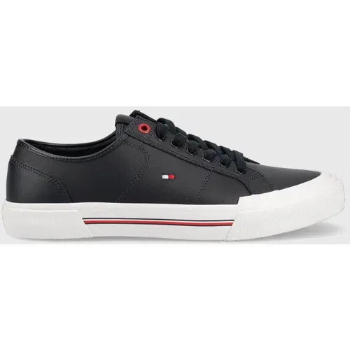 Tommy Hilfiger Usnjene teniske CORE CORPORATE VULC LEATHER moške, mornarsko modra barva, FM0FM04561