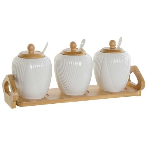 Zdjela za &amp;Scaron;ećer DKD Home Decor Bijela Prirodno Bambus Porculan 31 x 9 x 7 cm 4 Dijelovi Slike