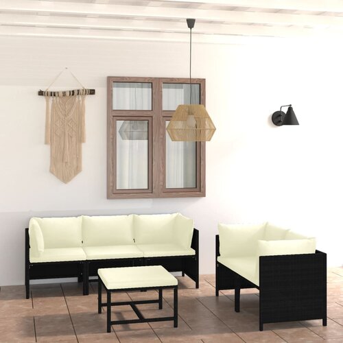 The Living Store Vrtna sedežna garnitura z blazinami 6-delna poli ratan črna - Vrtna Sedežna Garnitura, (21459590) Slike