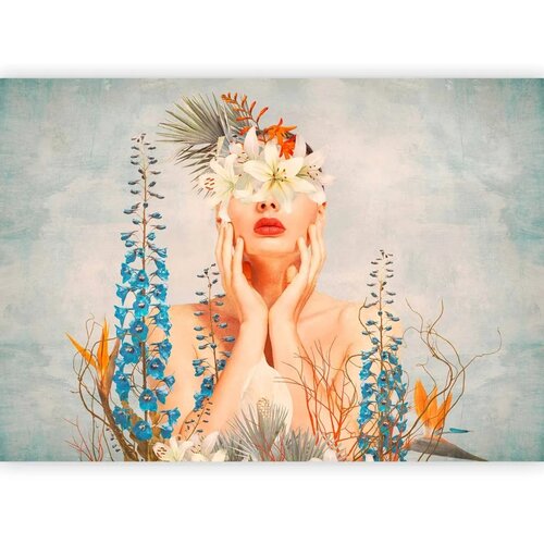  Foto tapeta - Nature in thought - female figure among flowers on a patterned background 343x256 Samoljepljiva Cene