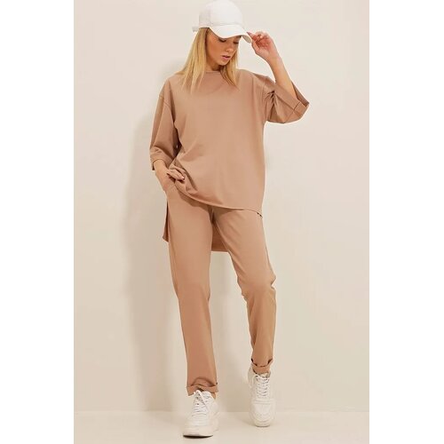 Trend Alacati Stili Ženski komplet majica i pantalone ALC-X10464, Bež Cene