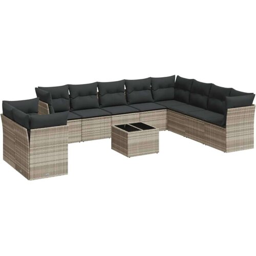  11-dijelni set vrtnih sofa poliratan s jastucima svijetlosivi Slike