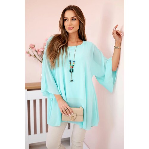 Kesi Włoski Oversized Women's Blouse Made of Viscose with a Necklace Mint Slike