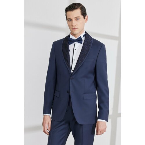 ALTINYILDIZ CLASSICS Men's Navy Blue Slim Fit Slim Fit Camouflage Shawl Collar Woolen Tuxedo Suit Slike