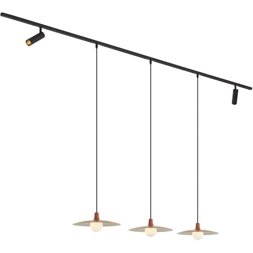 QAZQA Sodobni sistem tirnih svetil črn z 2 reflektorjema in 3 visečimi svetilkami oranžne barve 1-fazni - Slimline Uzzy Panzi Slike
