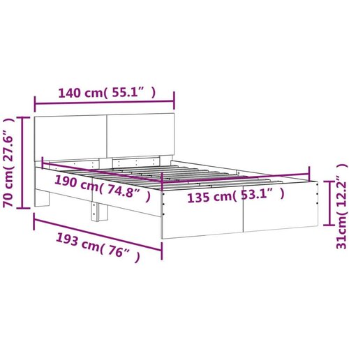 VidaXL Okvir kreveta s uzglavljem boja hrasta 135x190 cm Slike