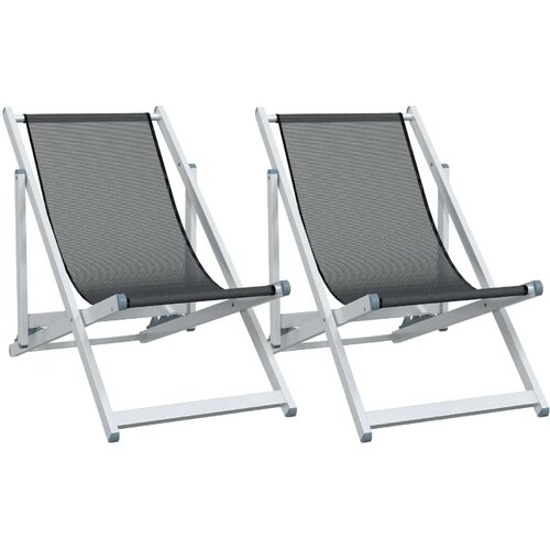 VidaXL Sklopive stolice za plažu 2 kom sive od aluminija i tekstilena Slike
