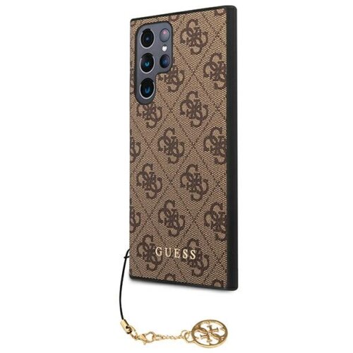 Guess GUHCS22LGF4GBR silikonski ovitek za Samsung Galaxy S22 Ultra 5G - rjav z obeskom Slike