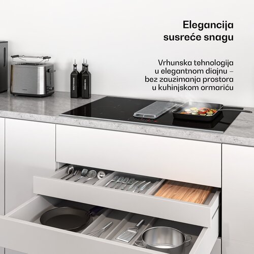 Klarstein Verosteel indukcijska ploča za kuhanje s integriranom napa, elegantna, minimalistička, snažna 8400W 80cm Slike