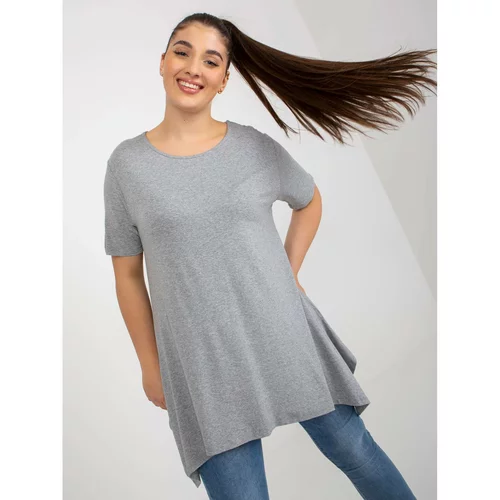 Fashion Hunters Gray plain plus size blouse with short sleeves