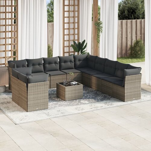 vidaXL 12-dijelni set vrtnih sofa od poliratana s jastucima sivi Cijene