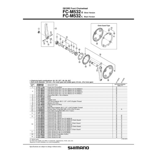 Lančanik Pogona Shimano Fc-M532 22Z Srebrn Slike