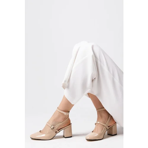 Mio Gusto Inessa Nude Color Open Back Women's Heeled Shoes