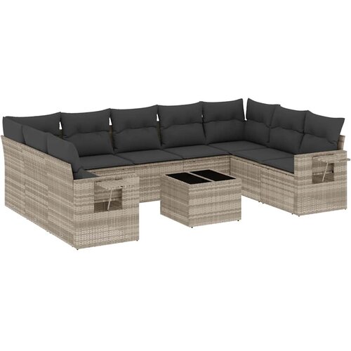 Maison Chic Seti vrtnega pohištva - Vrtna garnitura - Vrtni pohištvo set 10-delna z blazinami sv. siv poli ratan, (21820548) Cene