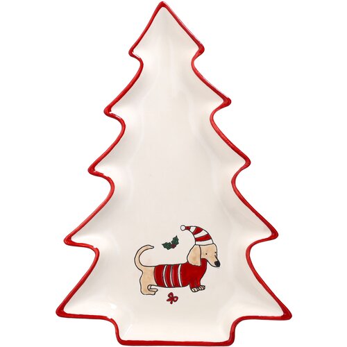 Tognana Tanjir u obliku jelke New Milk&C Merry Doxie, 25 cm, Belo-crveni Cene
