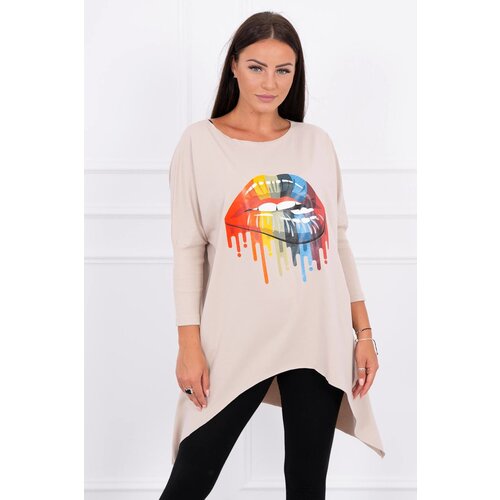 Kesi Oversize blouse with beige rainbow lip print Slike