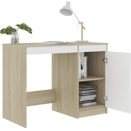  Radni stol bijeli i boja hrasta 100 x 50 x 76 cm od iverice Slike