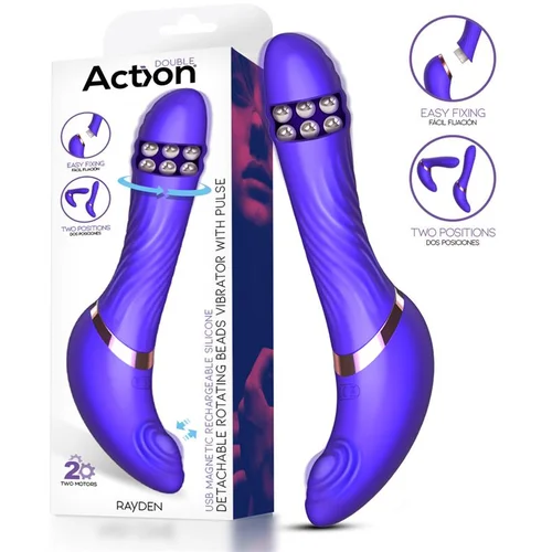 Action Rayden Detachable Rotating Beads Vibrator with Pulsation Purple