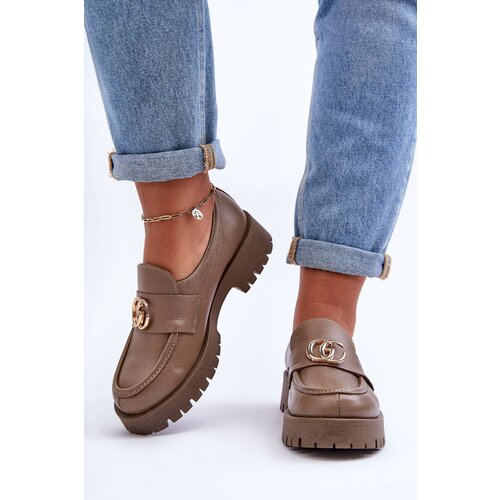 Laura Messi Women's Leather Half-Boots with Ornament Dark Beige Rosefalls Cene