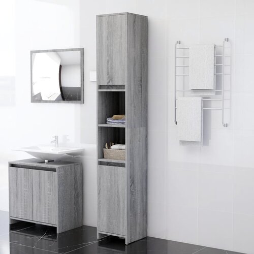 vidaXL Kopalniška omarica siva sonoma 30x30x183,5 cm konstruiran les Cene