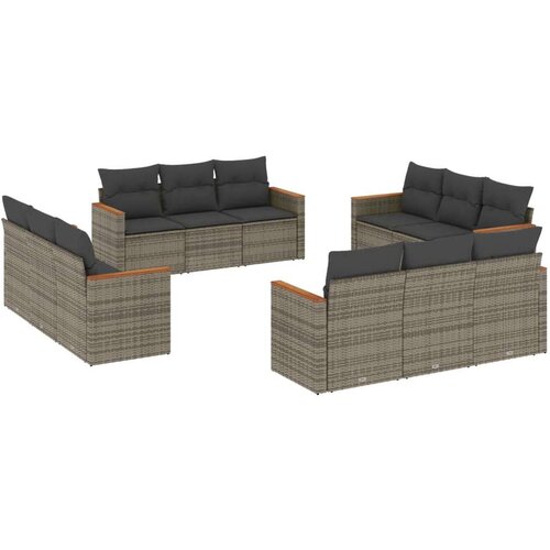  12-dijelni set vrtnih sofa od poliratana s jastucima sivi Slike