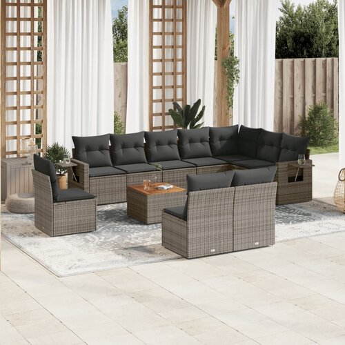 VidaXL 11-dijelni set vrtnih sofa od poliratana s jastucima sivi Slike