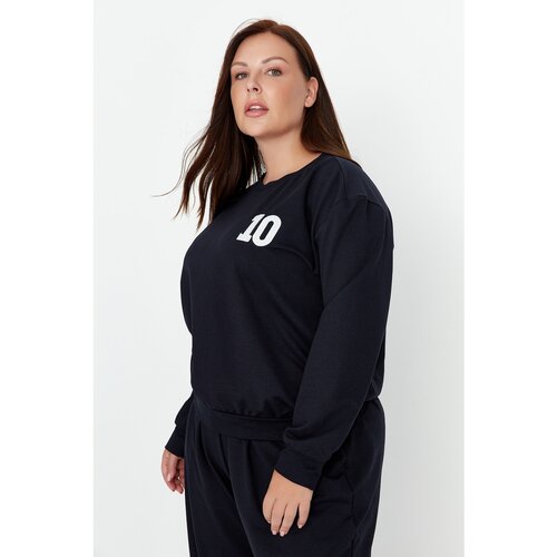 Trendyol Curve Navy Blue Pactch Detailed Knitted Sweatshirt Slike
