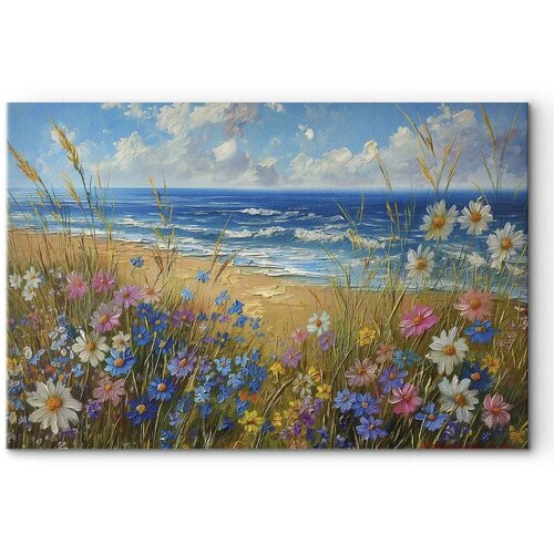  XXL slika - Seascape &amp;ndash; wildflowers and a view of the rough sea 160x107 Slike