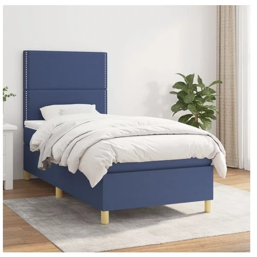  Box spring postelja z vzmetnico moder 80x200 cm blago